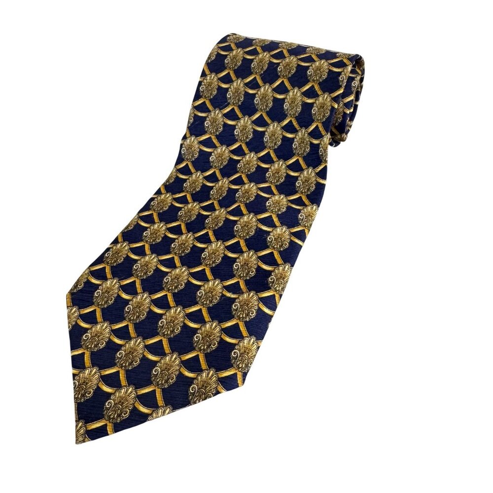 Vintage Valentino Men's Cravatte Blue Gold Chain/Geometric Print 100% Silk 60" - Picture 3 of 6